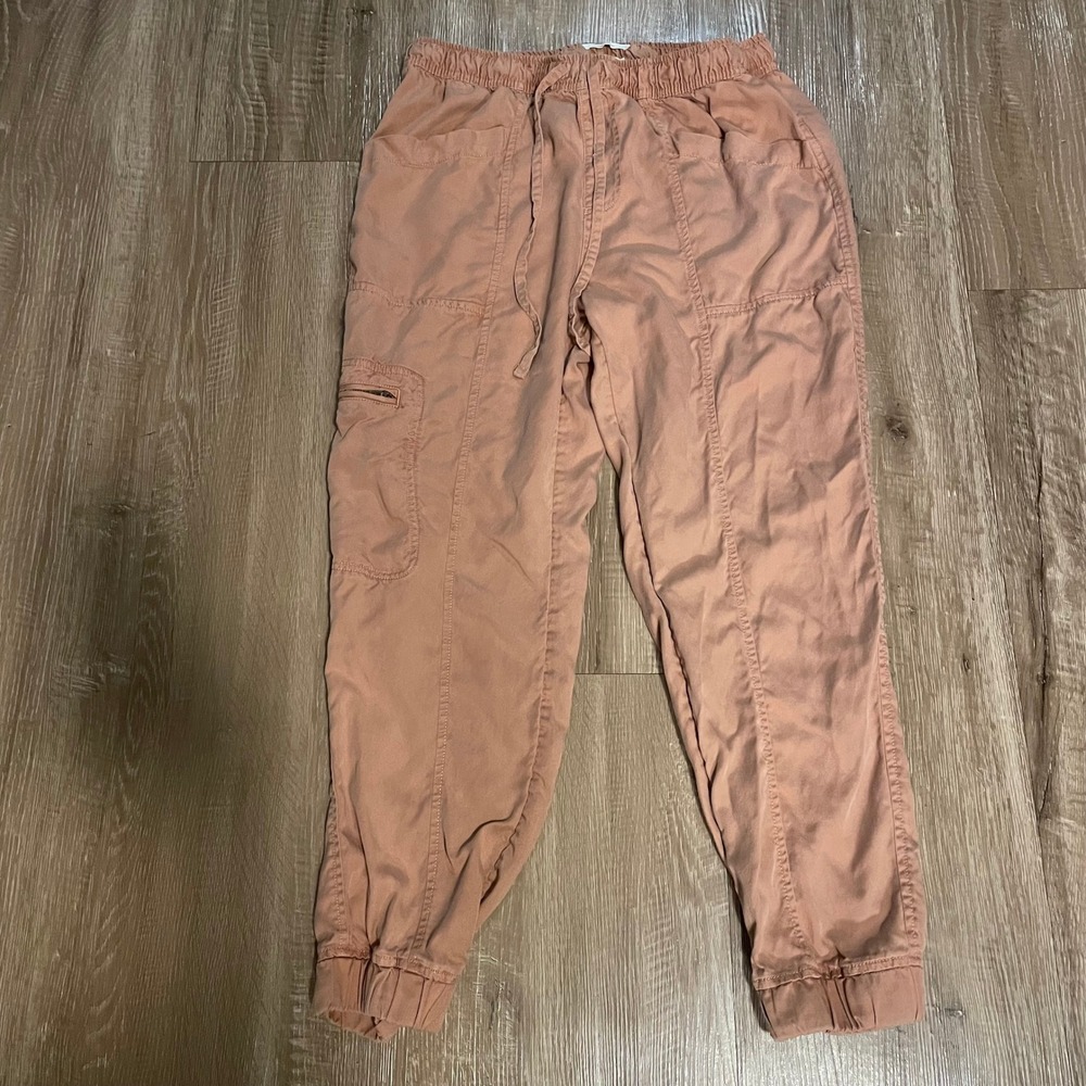 Nicole Miller Womens Jogger Pants Large Pink Lyocell Cargo Relaxed Fall Joggers